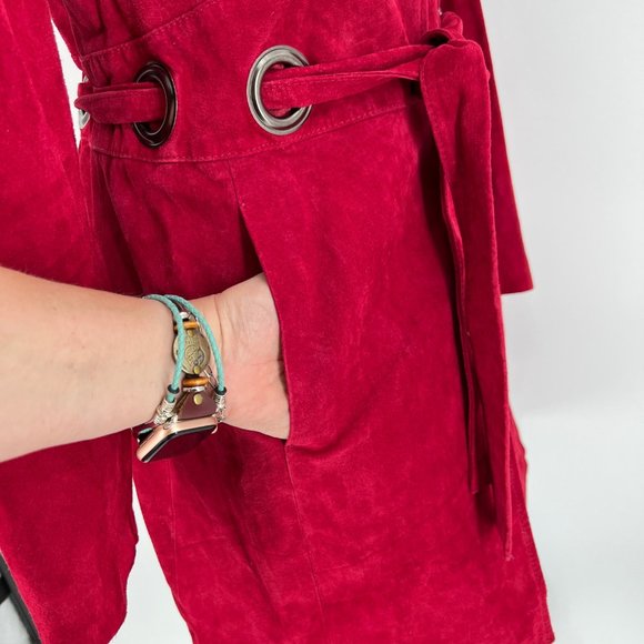 Bradley Bayou Cranberry Red Suede Leather Coat with Grommets/Sash Tie Size S - Picture 5 of 8